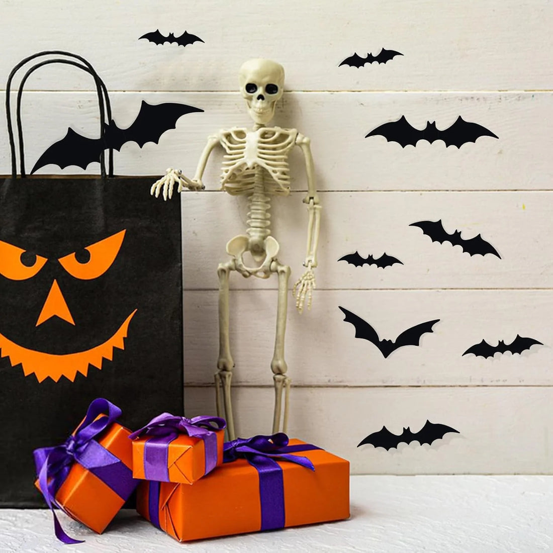148PCS Halloween Bats Stickers Decor, 3D Bats Halloween Wall Decor for Halloween Decoration Indoor