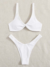 Solid Color Knotted Strap Bikini Swimsuit