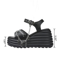 Step Out in Style: Women's Gothic Platform Sandals with Cross Chain Detail - Casual Comfort Black Chunky Heel for Everyday Chic thumbnail 4