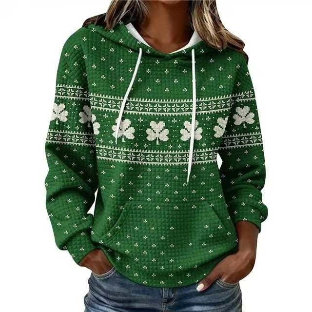 Waffle-knit Saint Day Clover Hooded Sweatshirt For Women
