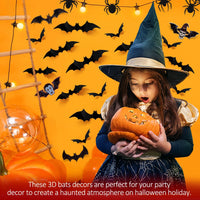 148PCS Halloween Bats Stickers Decor, 3D Bats Halloween Wall Decor for Halloween Decoration Indoor