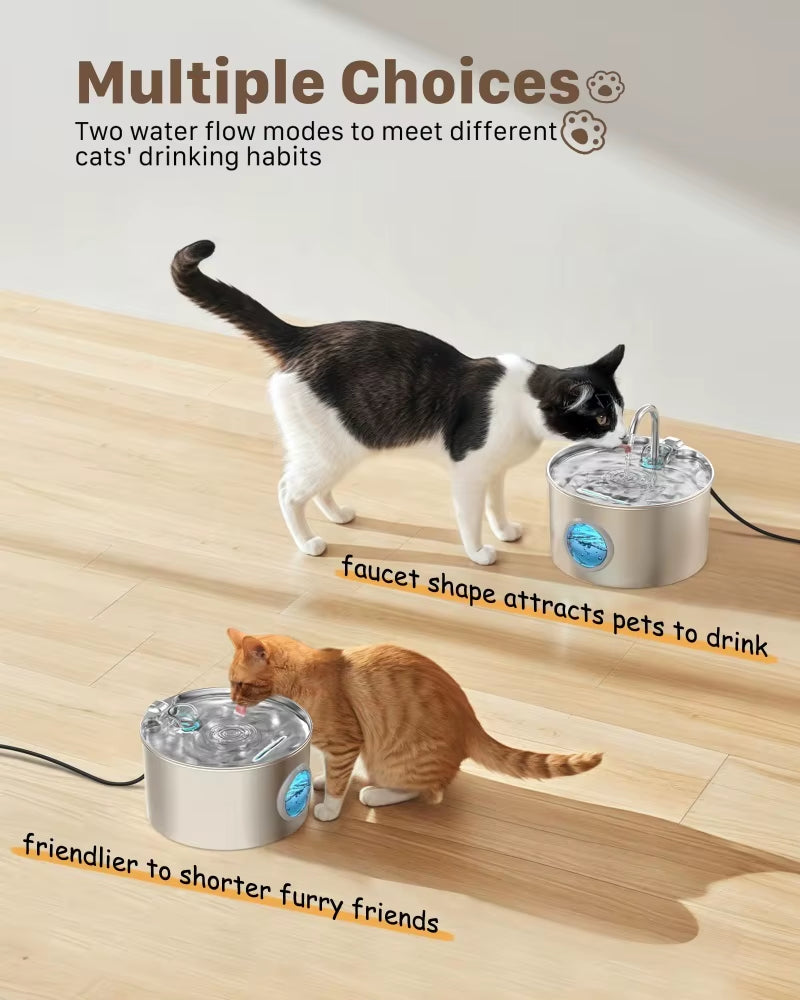 Stainless Steel Automatic Cat Water Fountain Quiet Pump 3.2L Pet Drinking Fountain USB Powered Indoor Pet Cat Water Feeder