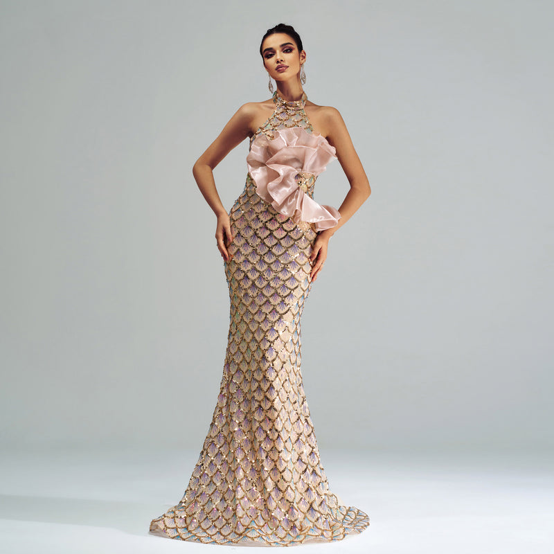 Nyra Halter Sequined Mermaid Gown