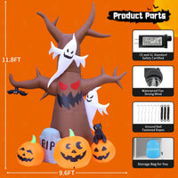Halloween Inflatable 11.8 FT Inflatable Halloween Tree, Halloween Inflatable Tree Scary Halloween Blow up Tree with LED Lights, Outdoor Halloween Decorations Clearance for Halloween/Holiday