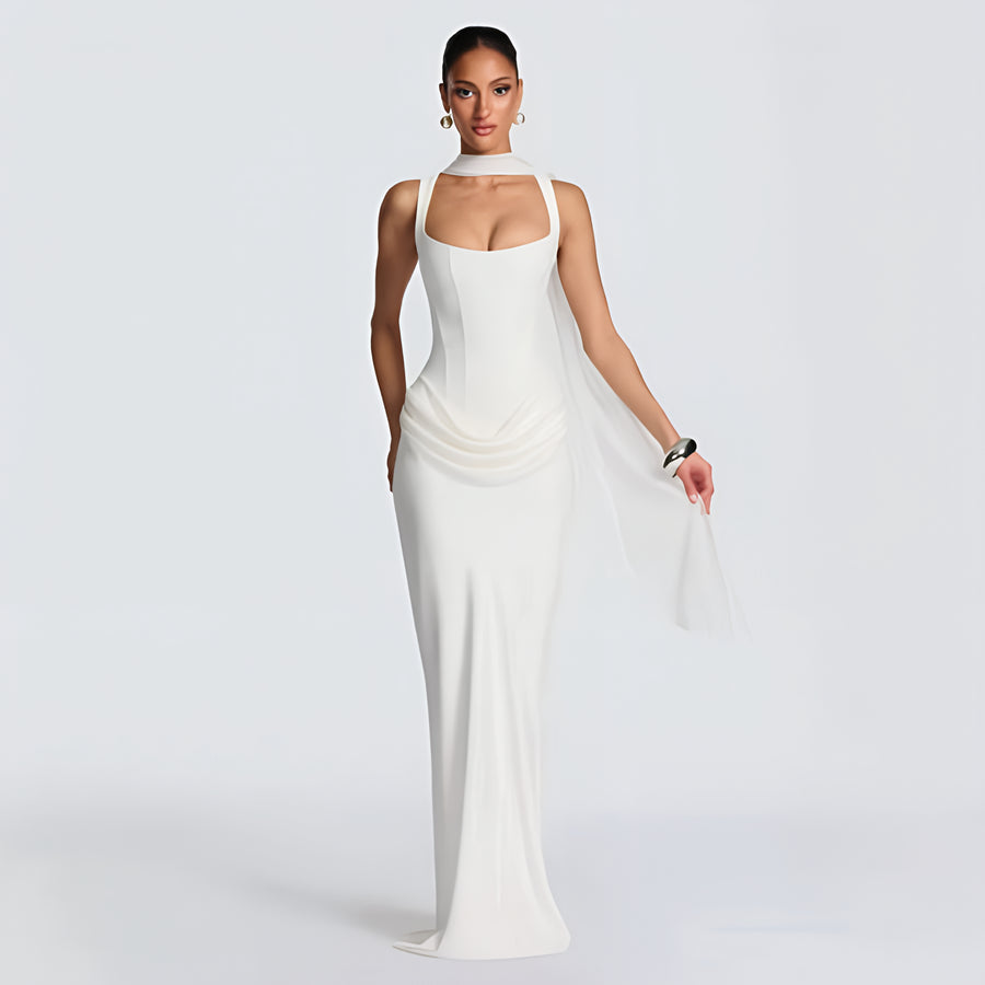 Sculpted Strapless Draped Maxi Dress