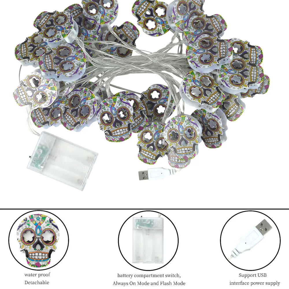 Skull Halloween String Lights