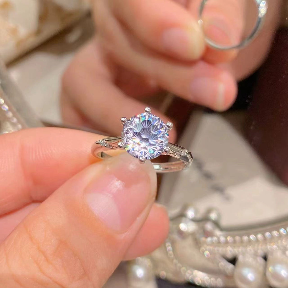 The Six-Claw Solitaire Crystal Ring — women’s Accessories, ENIGMAE