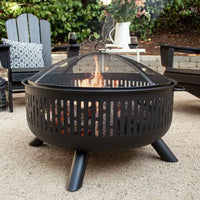 Modern Outdoor Metal Fire Pit Mesh Cover Fire Pit Ring Powder Coated 9999 BTU Portable Black Wood Burning for Backyard Garden