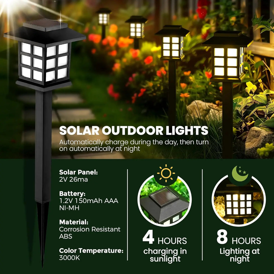 High Brightness 12 Pack LED Outdoor Waterproof Solar Lights, Maintain 10 Hours of Lighting Walkway Lights for Your Garden