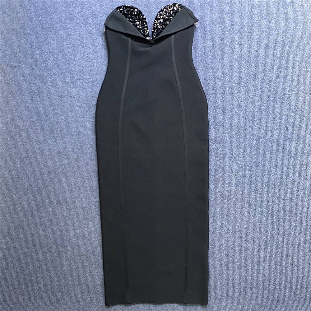 Black Sweetheart Bandage Midi Dress