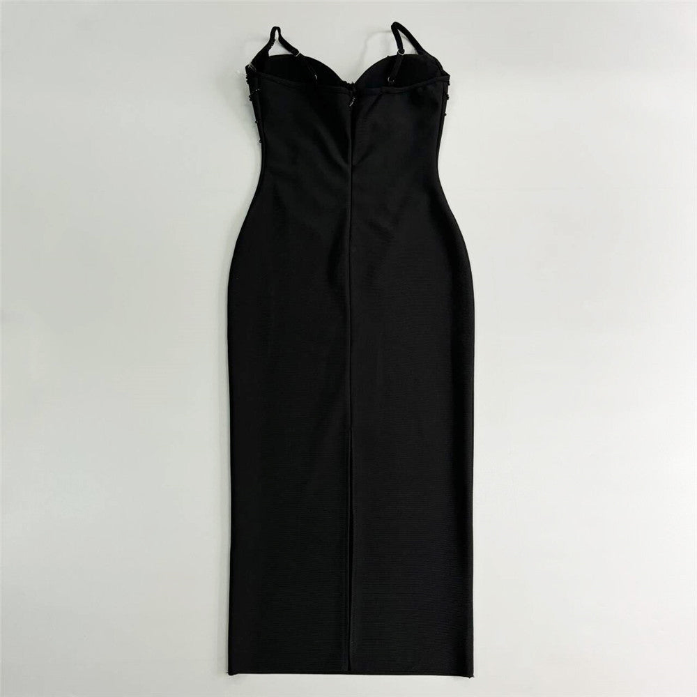 V-Neck Beaded Bandage Party Dress