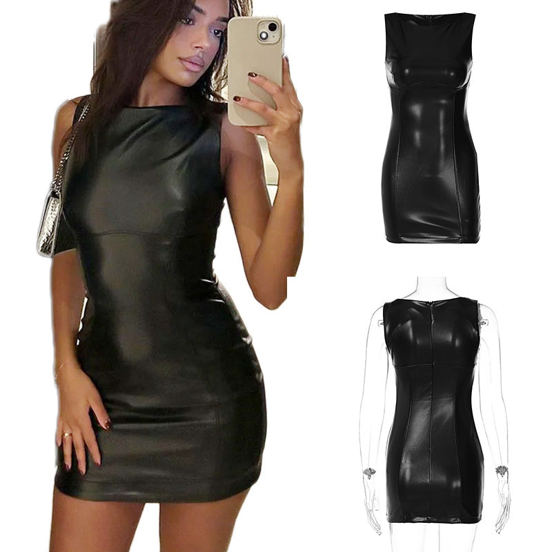Black PU Leather Mini Dress