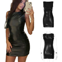 Black PU Leather Mini Dress