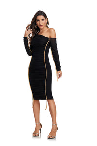 Mesh Cross-Shoulder Long Sleeve Party Dress