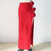 Red Rose High-Slit Maxi Skirt