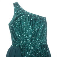 Emerald Sequin One-Shoulder Party Romper