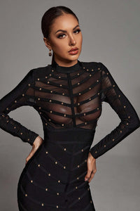 Mesh Long Sleeve Bandage Party Dress