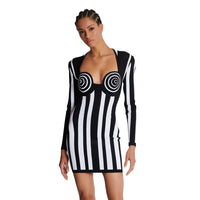 Striped Long Sleeve Bandage Dress