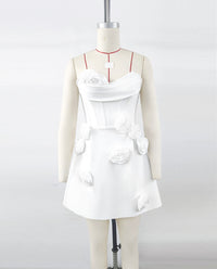 White Rose Strapless Mini Dress