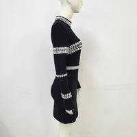 Black Stand-Collar Crystal Bandage Dress