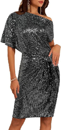 Blush One-Shoulder Sequin Cocktail Dress