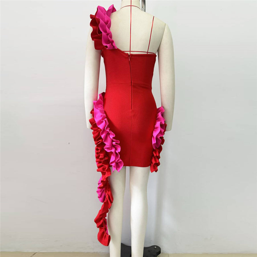 Pleated Lace Bandage Party Dress