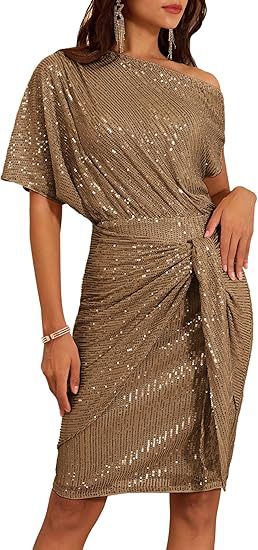 Blush One-Shoulder Sequin Cocktail Dress