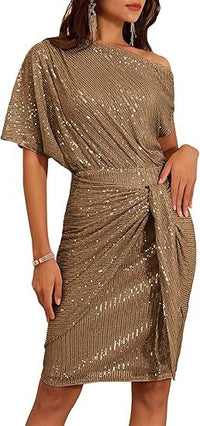 Blush One-Shoulder Sequin Cocktail Dress