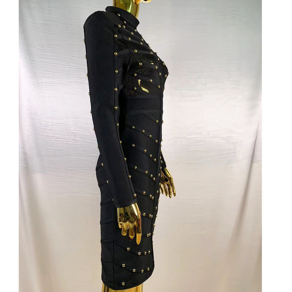 Mesh Long Sleeve Bandage Party Dress