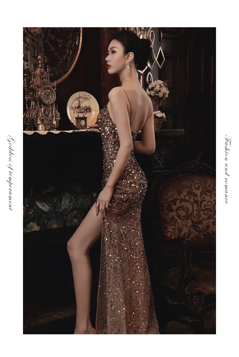 High-Slit Sling Celebrity Party Maxi Dress