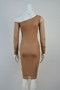 Mesh Cross-Shoulder Long Sleeve Party Dress