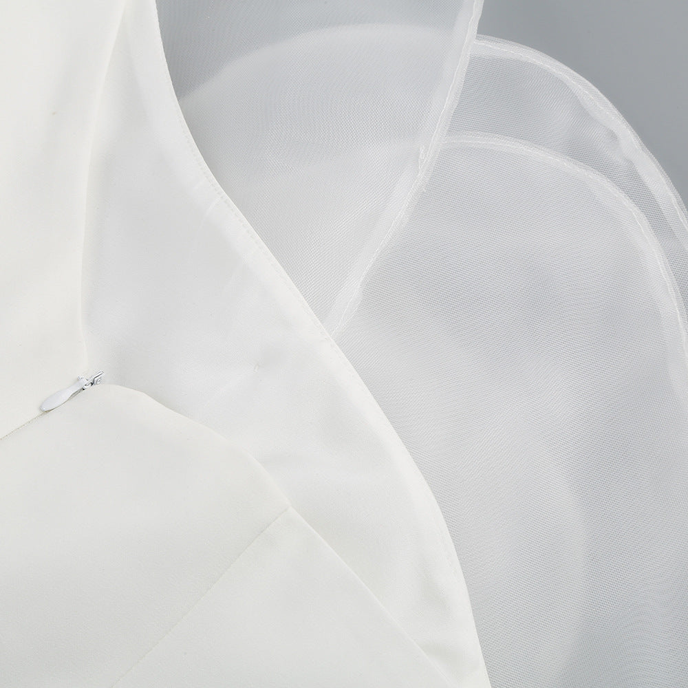 One-Shoulder White Floral Wedding Party Dress