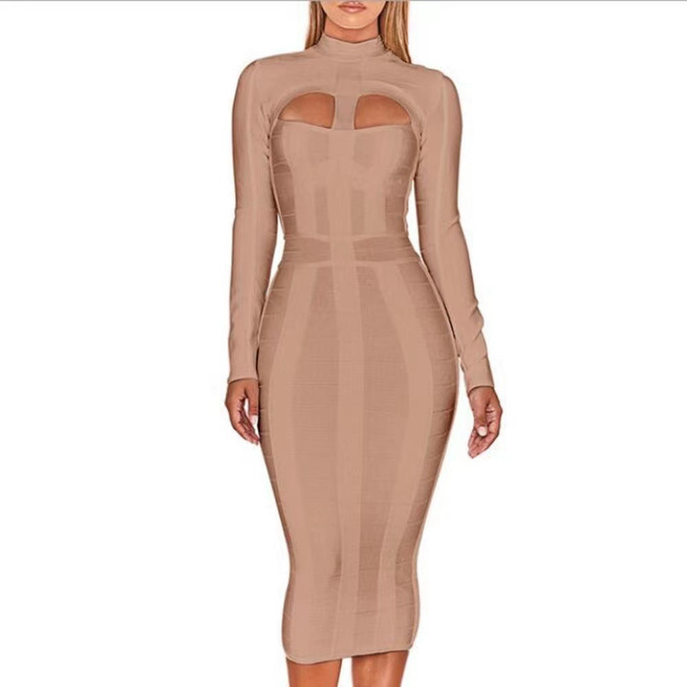 Cutout Long Sleeve Bandage Dress