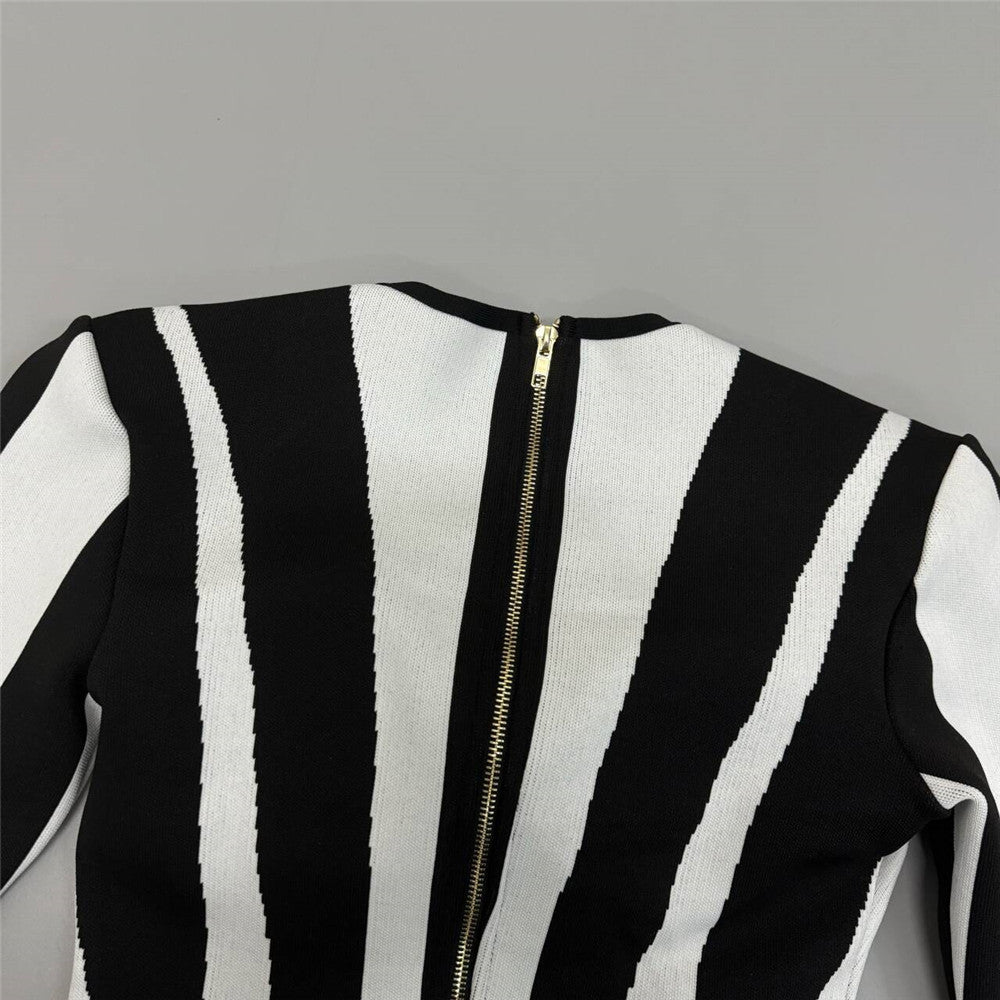 Striped Long Sleeve Bandage Dress
