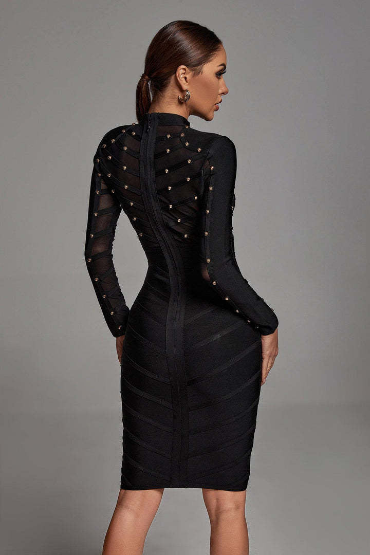 Mesh Long Sleeve Bandage Party Dress