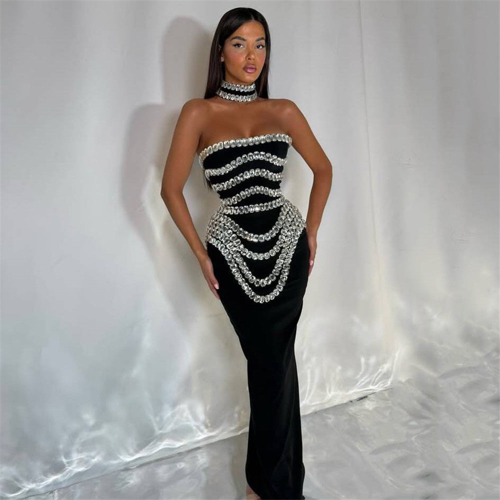 Rhinestone Bandage Evening Dress