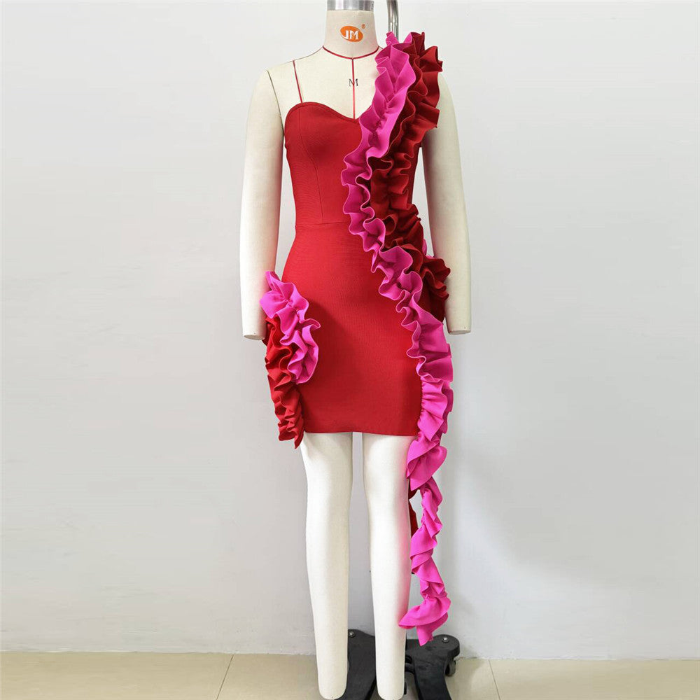 Pleated Lace Bandage Party Dress
