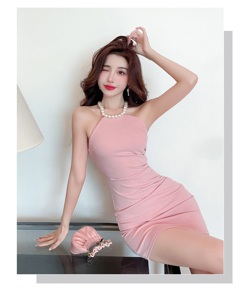 Pearl-Neck Slim Party Dress