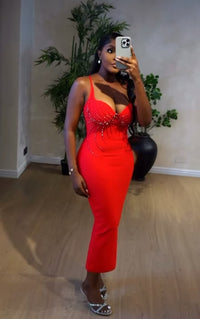 V-Neck Beaded Bandage Party Dress