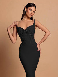 V-Neck Beaded Bandage Party Dress