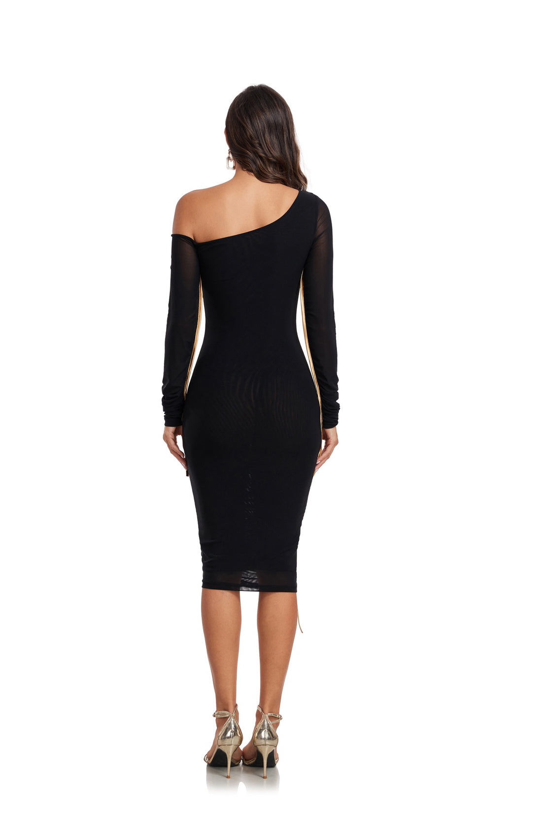 Mesh Cross-Shoulder Long Sleeve Party Dress