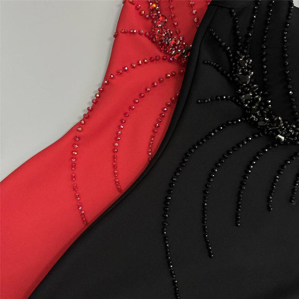 V-Neck Beaded Bandage Party Dress