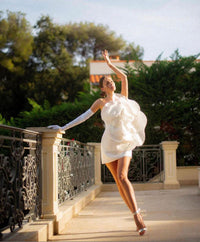 One-Shoulder White Floral Wedding Party Dress