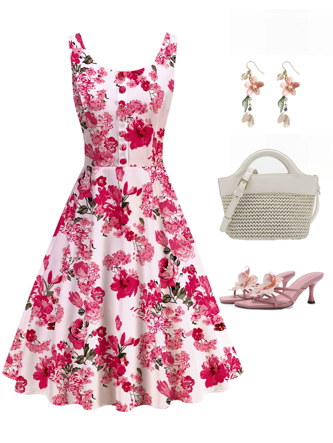 1950s Retro Printed A-Line Prom Dress