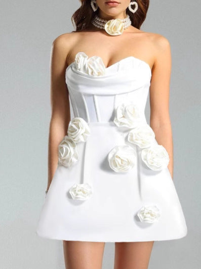 White Rose Strapless Mini Dress