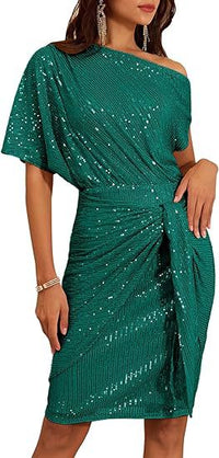 Blush One-Shoulder Sequin Cocktail Dress