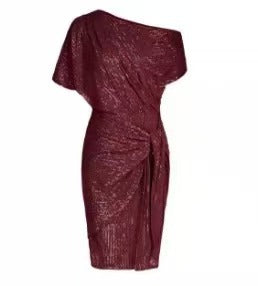 Blush One-Shoulder Sequin Cocktail Dress