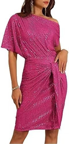 Blush One-Shoulder Sequin Cocktail Dress