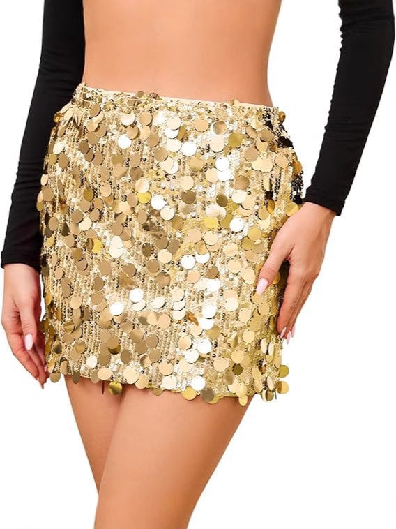 Silver Sequin Mini Skirt