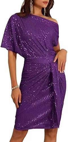 Blush One-Shoulder Sequin Cocktail Dress